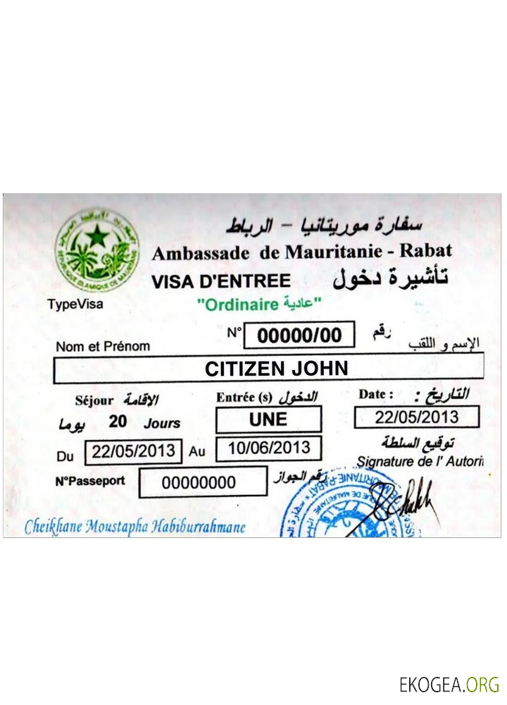 Visa MAURITANIE RABAT